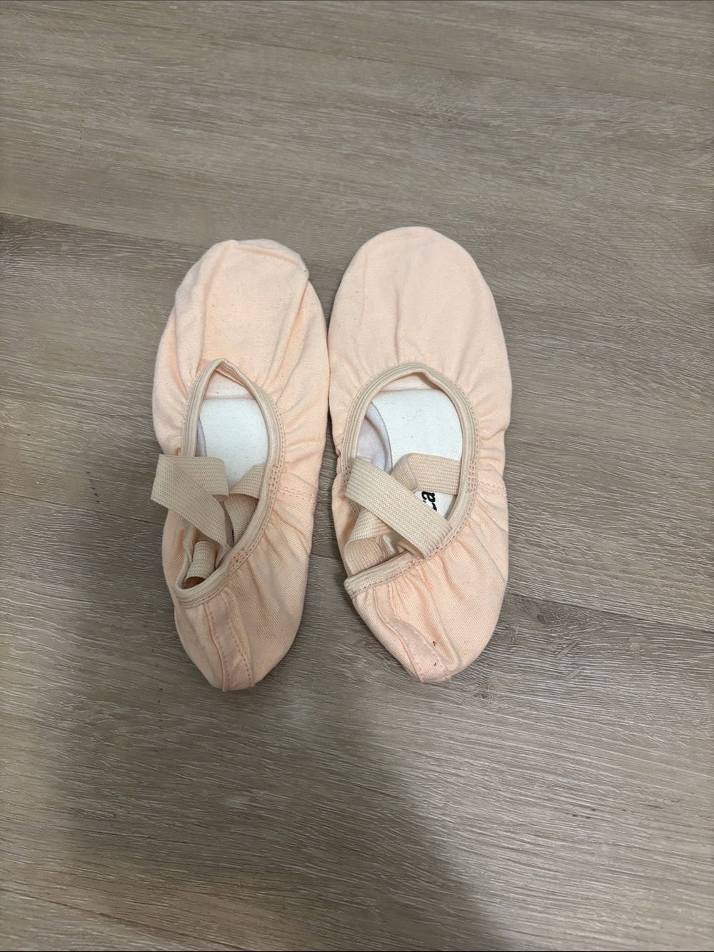 Girls Peach Ballet Slippers with Elastic Cross Strap